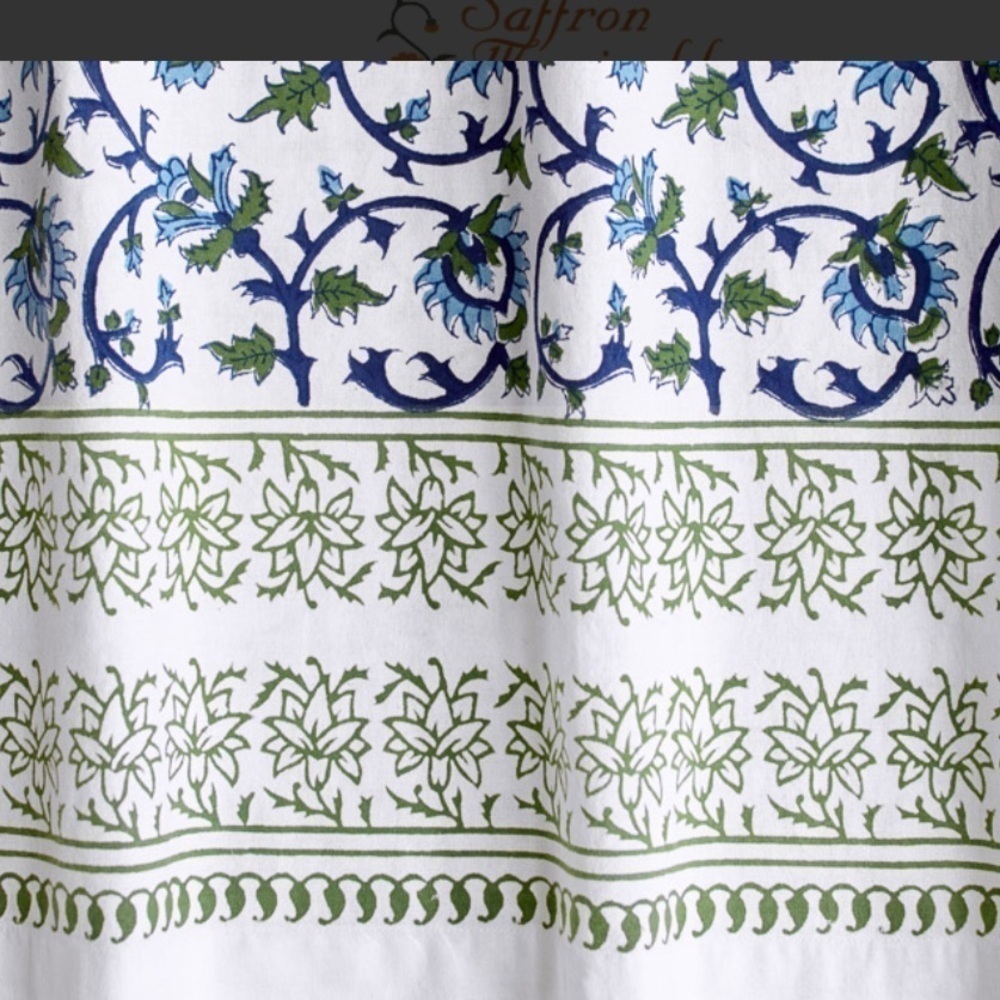 SAFFRON MARIGOLD Boho Hand Printed Tablecloth Moonlit Taj - Picture 3 of 7